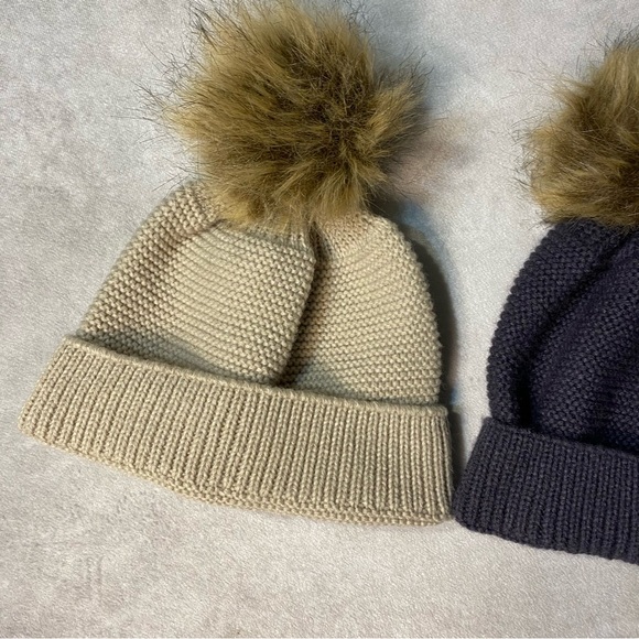 Gertex Twin Pom Pom Faux Fur Beanie Hat Lot 2 Toddler Little Kids Tan & Gray - Picture 4 of 11